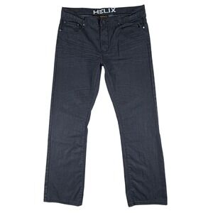 Helix Mens Slim Boot Jeans Black Denim Dark Wash 38x32 Distressed Whiskered